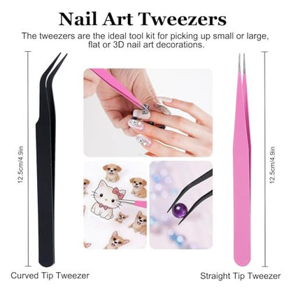 14 Pcs Rhinestone Picker Tool Set - Nail Art Design Bedazzling Dotting Tool with Wax Pencil and Tweezers for Professional & DIY Manicure