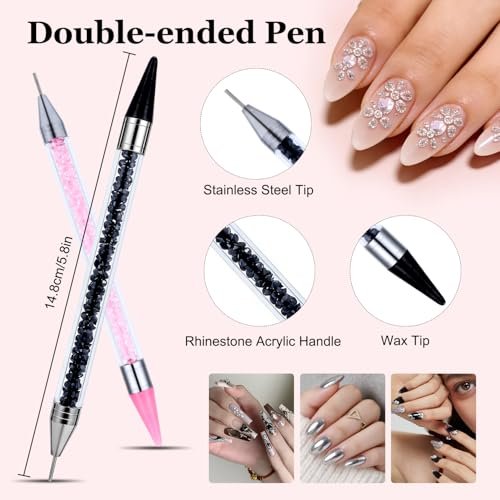 14 Pcs Rhinestone Picker Tool Set - Nail Art Design Bedazzling Dotting Tool with Wax Pencil and Tweezers for Professional & DIY Manicure - görsel 4