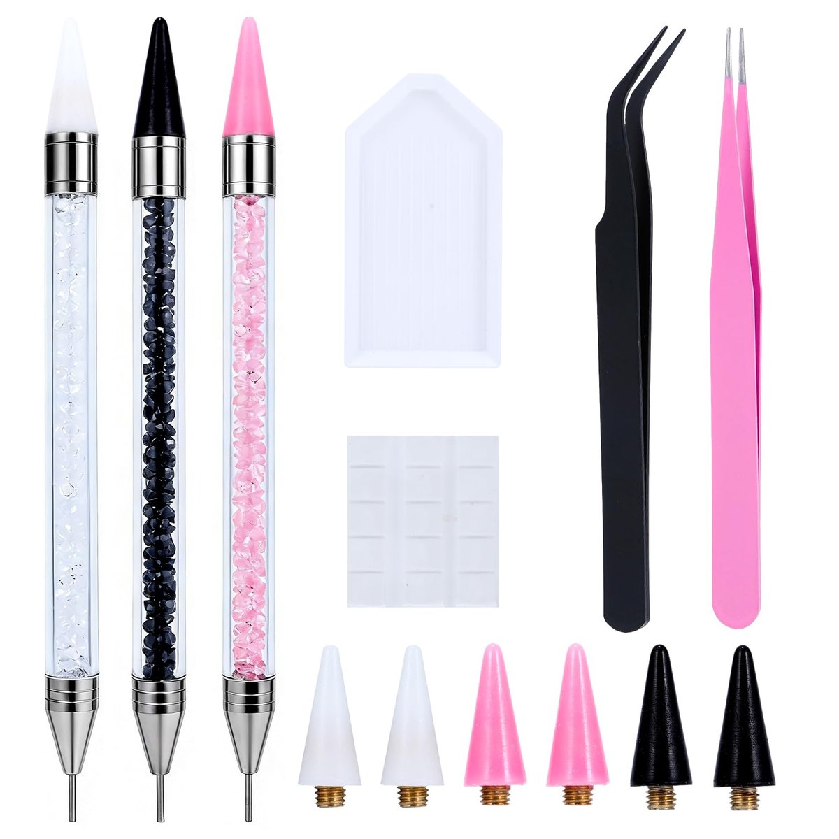 14 Pcs Rhinestone Picker Tool Set - Nail Art Design Bedazzling Dotting Tool with Wax Pencil and Tweezers for Professional & DIY Manicure - görsel 1