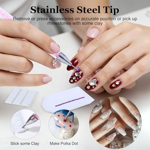 14 Pcs Rhinestone Picker Tool Set - Nail Art Design Bedazzling Dotting Tool with Wax Pencil and Tweezers for Professional & DIY Manicure - görsel 6