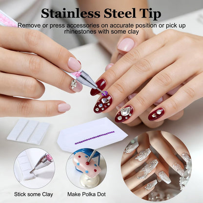 14 Pcs Rhinestone Picker Tool Set - Nail Art Design Bedazzling Dotting Tool with Wax Pencil and Tweezers for Professional & DIY Manicure