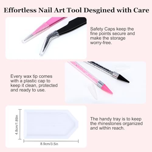 14 Pcs Rhinestone Picker Tool Set - Nail Art Design Bedazzling Dotting Tool with Wax Pencil and Tweezers for Professional & DIY Manicure - görsel 12