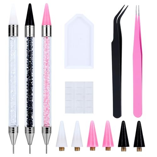 14 Pcs Rhinestone Picker Tool Set - Nail Art Design Bedazzling Dotting Tool with Wax Pencil and Tweezers for Professional & DIY Manicure - görsel 2