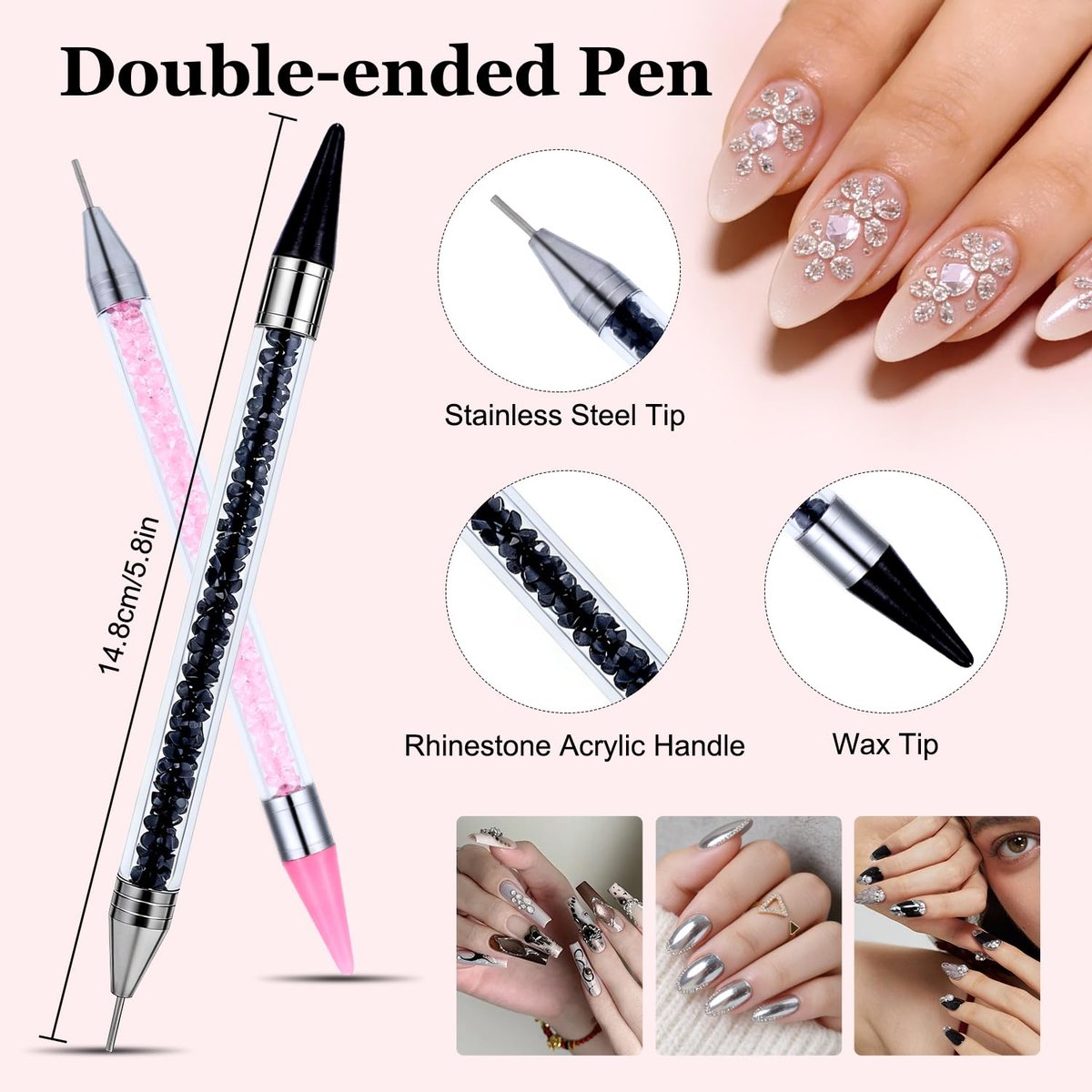 14 Pcs Rhinestone Picker Tool Set - Nail Art Design Bedazzling Dotting Tool with Wax Pencil and Tweezers for Professional & DIY Manicure - görsel 3