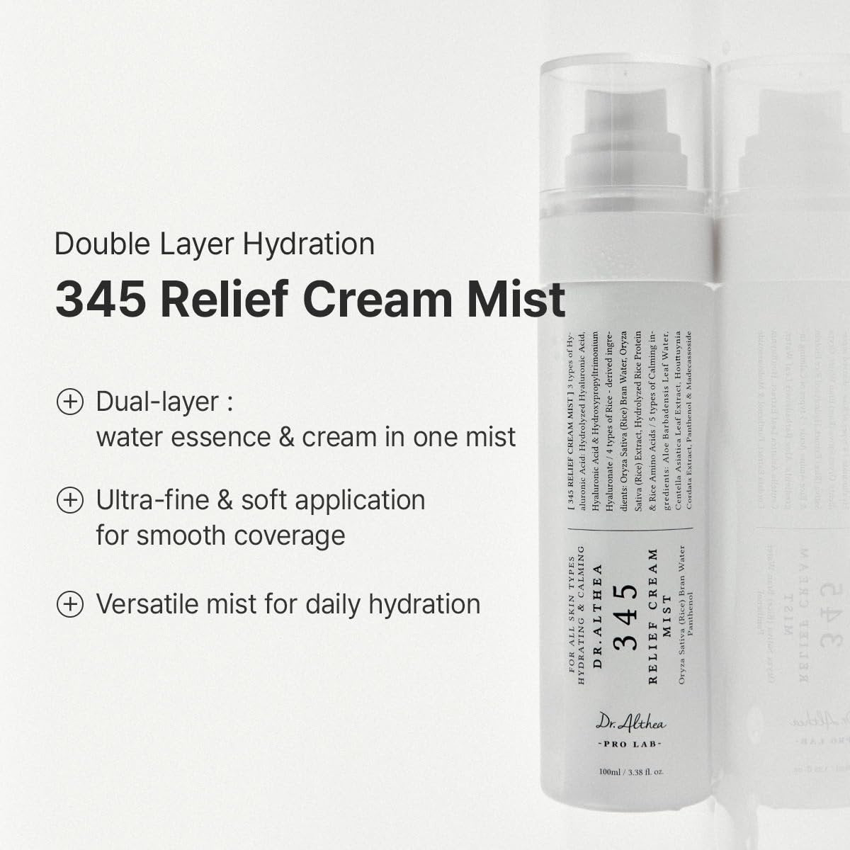 Dr.Althea 345 Relief Cream & Mist Duo - Soothing Recovery & Moisture for Sensitive Skin - Korean Vegan Skin Care Set Avelisse