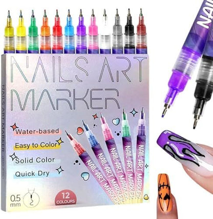 12 Colors Nail Art Pens Set - 2026 New DIY Nail Art Markers for Gel Nails, Drawing, Dotting & Lining Avelisse