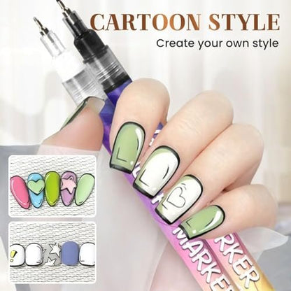 12 Colors Nail Art Pens Set - 2026 New DIY Nail Art Markers for Gel Nails, Drawing, Dotting & Lining Avelisse