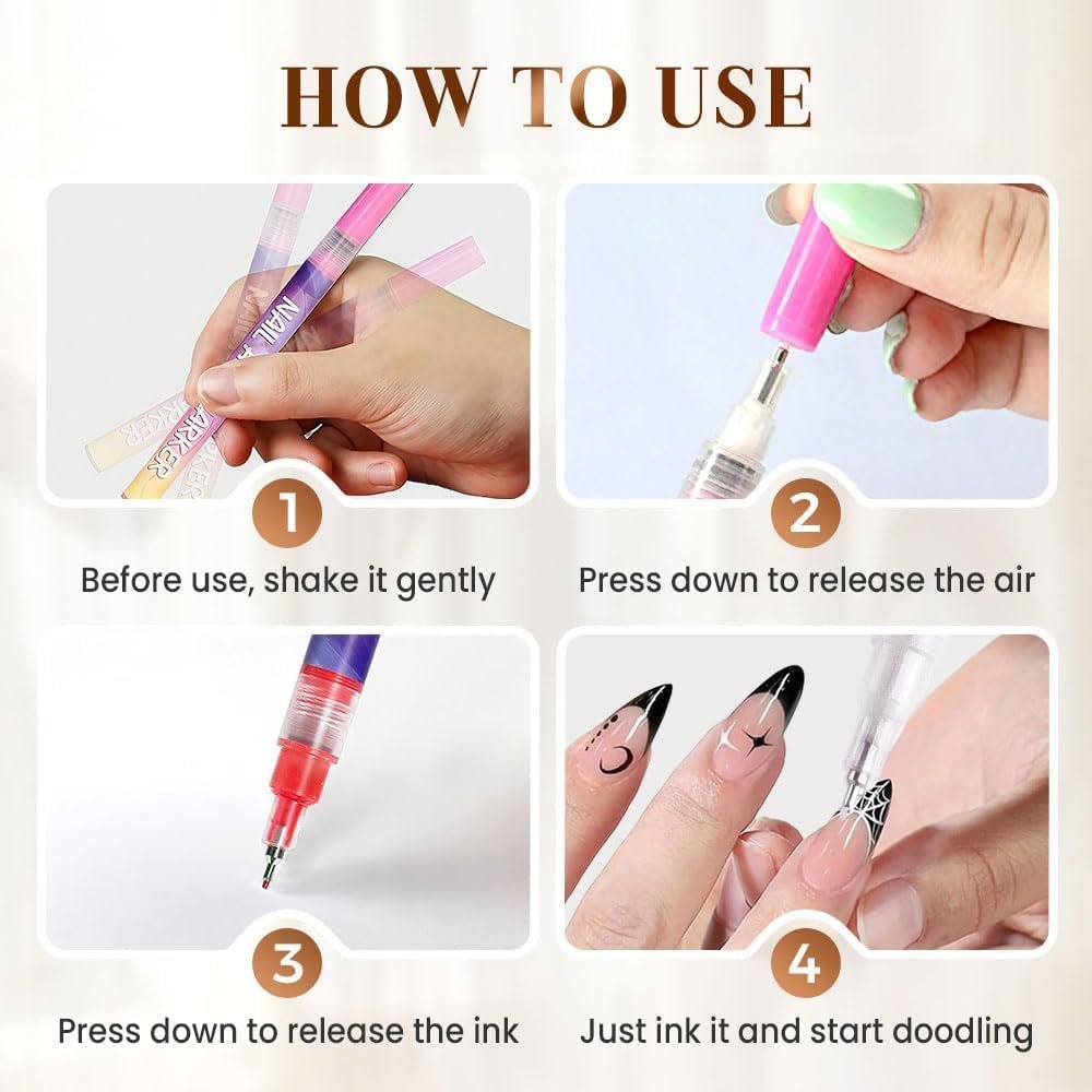 12 Colors Nail Art Pens Set - 2026 New DIY Nail Art Markers for Gel Nails, Drawing, Dotting & Lining Avelisse