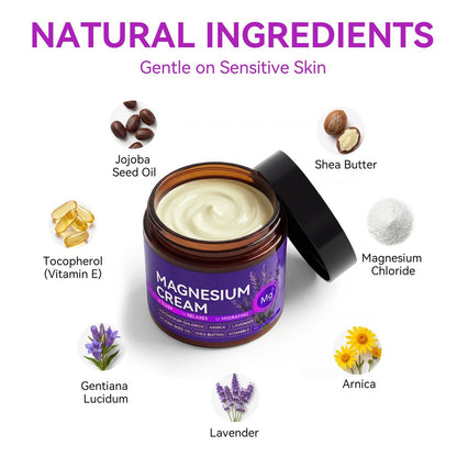 Magnesium Cream for Sleep & Muscle Relief - Nighttime Lotion with Arnica & Lavender, Natural Ingredients for Foot, Leg & Knee Calming, Deeply Hydrating Skin Care for Women & Men, 3.53 oz