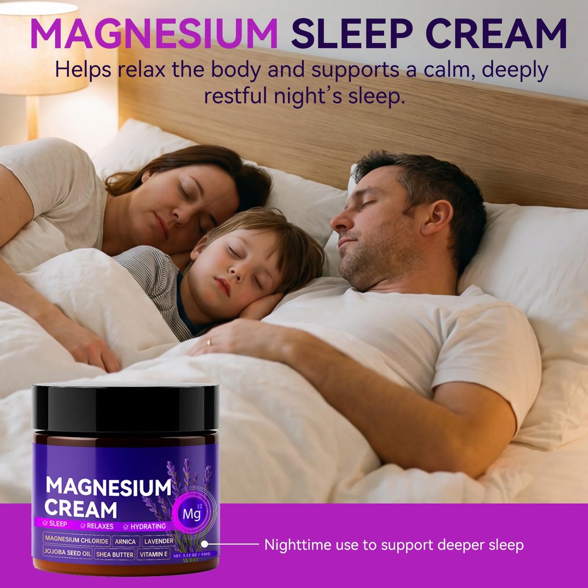 Magnesium Cream for Sleep & Muscle Relief - Nighttime Lotion with Arnica & Lavender, Natural Ingredients for Foot, Leg & Knee Calming, Deeply Hydrating Skin Care for Women & Men, 3.53 oz - görsel 3