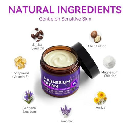 Magnesium Cream for Sleep & Muscle Relief - Nighttime Lotion with Arnica & Lavender, Natural Ingredients for Foot, Leg & Knee Calming, Deeply Hydrating Skin Care for Women & Men, 3.53 oz