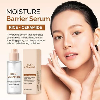 Rice Ceramide Moisturizing Skincare Set - Korean Glow Travel Gift Kit with Rice Water 4-Step Routine