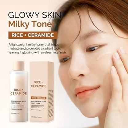 Rice Ceramide Moisturizing Skincare Set - Korean Glow Travel Gift Kit with Rice Water 4-Step Routine