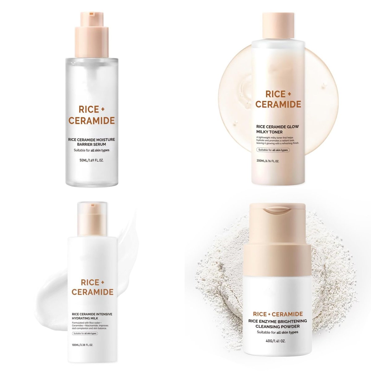 Rice Ceramide Moisturizing Skincare Set - Korean Glow Travel Gift Kit with Rice Water 4-Step Routine - görsel 11