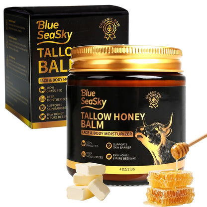 Whipped Beef Tallow for Skin - Grass Fed Tallow Balm with Raw Honey, Unscented Face & Body Moisturizer for Dry Sensitive Skin, Eczema & Rosacea Relief, Non-Comedogenic, Fast Absorbing (4 oz) Avelisse