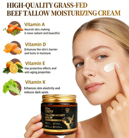 Whipped Beef Tallow for Skin - Grass Fed Tallow Balm with Raw Honey, Unscented Face & Body Moisturizer for Dry Sensitive Skin, Eczema & Rosacea Relief, Non-Comedogenic, Fast Absorbing (4 oz) Avelisse