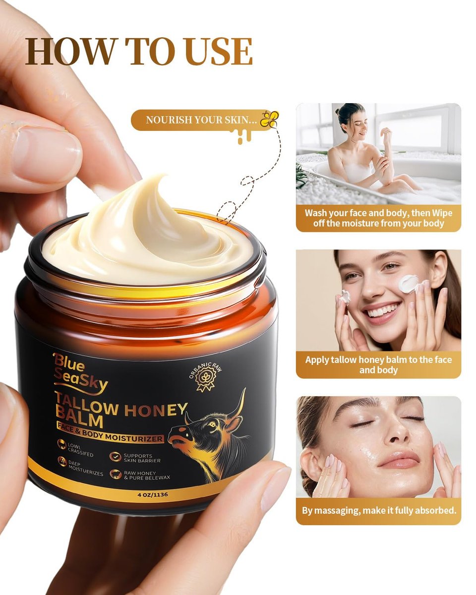 Whipped Beef Tallow for Skin - Grass Fed Tallow Balm with Raw Honey, Unscented Face & Body Moisturizer for Dry Sensitive Skin, Eczema & Rosacea Relief, Non-Comedogenic, Fast Absorbing (4 oz) Avelisse
