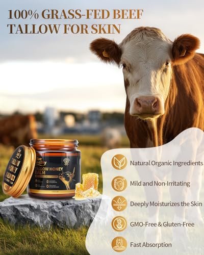 Whipped Beef Tallow for Skin - Grass Fed Tallow Balm with Raw Honey, Unscented Face & Body Moisturizer for Dry Sensitive Skin, Eczema & Rosacea Relief, Non-Comedogenic, Fast Absorbing (4 oz) Avelisse