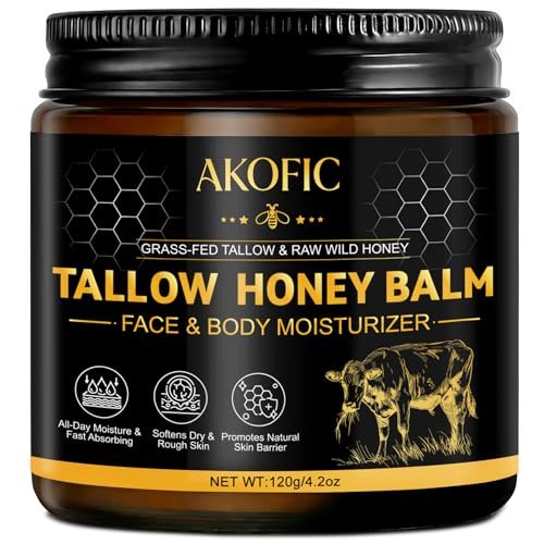 AKOFIC Beef Tallow for Skin - Organic Grass-Fed Tallow and Honey Balm, Natural Body & Face Moisturizer for Dry/Sensitive Skin, 4.2 oz - görsel 2