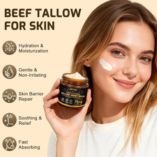 AKOFIC Beef Tallow for Skin - Organic Grass-Fed Tallow and Honey Balm, Natural Body & Face Moisturizer for Dry/Sensitive Skin, 4.2 oz - görsel 4