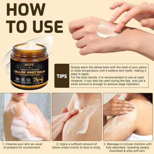 AKOFIC Beef Tallow for Skin - Organic Grass-Fed Tallow and Honey Balm, Natural Body & Face Moisturizer for Dry/Sensitive Skin, 4.2 oz - görsel 14