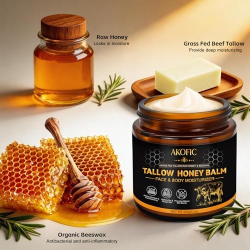 AKOFIC Beef Tallow for Skin - Organic Grass-Fed Tallow and Honey Balm, Natural Body & Face Moisturizer for Dry/Sensitive Skin, 4.2 oz - görsel 6