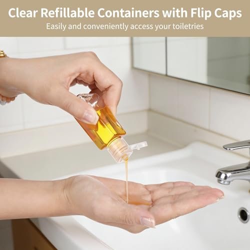 150 Pcs 1 Oz Travel Bottles - Clear Refillable Containers with Flip Caps, Funnels & Labels for Shampoo, Body Wash, Face Cream, Toiletries - görsel 4