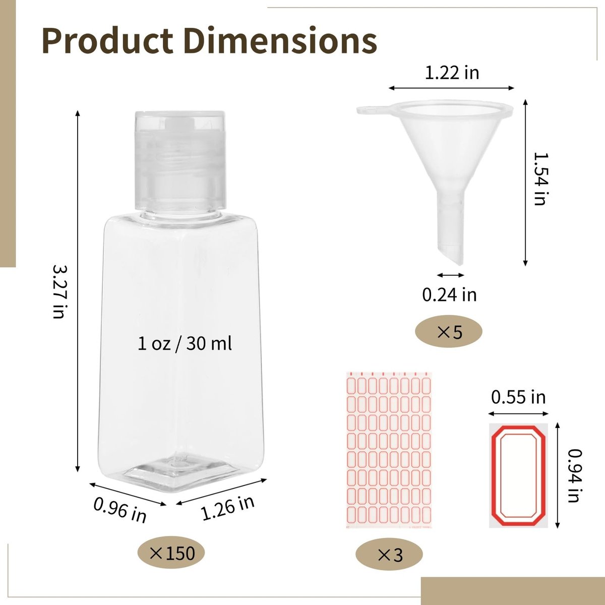 150 Pcs 1 Oz Travel Bottles - Clear Refillable Containers with Flip Caps, Funnels & Labels for Shampoo, Body Wash, Face Cream, Toiletries - görsel 7