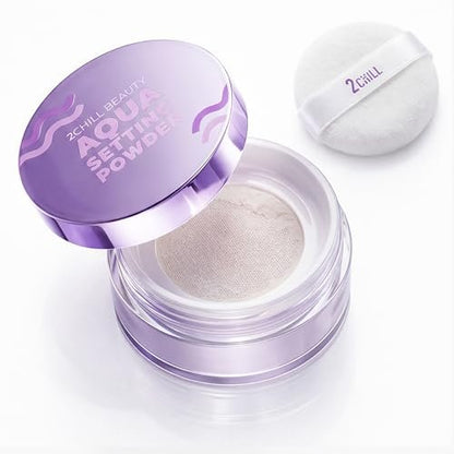 2CHILL Aqua Setting Powder - 45% Water Essence Translucent Loose Powder, Hydrating Matte Finish, Blurs Pores & Brightens Skin, Waterproof Sweat Resistant Oil Control (0.35 oz) Avelisse