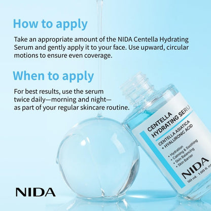 NIDA Centella Hydrating Serum – Centella Asiatica & Hyaluronic Acid for Hydration, Calming & Skin Barrier Support – 1.69 fl oz (50ml)