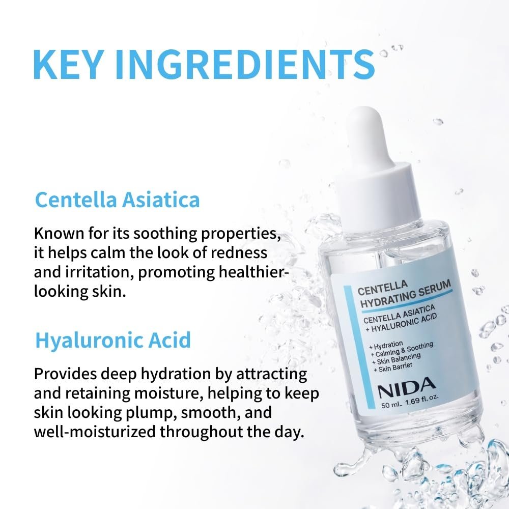 NIDA Centella Hydrating Serum – Centella Asiatica & Hyaluronic Acid for Hydration, Calming & Skin Barrier Support – 1.69 fl oz (50ml) - görsel 7