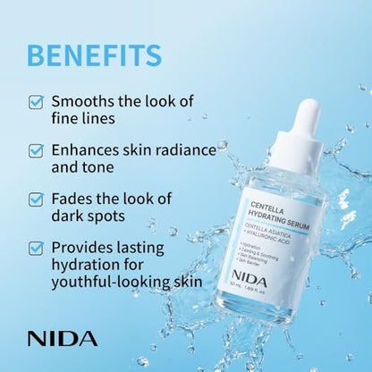 NIDA Centella Hydrating Serum – Centella Asiatica & Hyaluronic Acid for Hydration, Calming & Skin Barrier Support – 1.69 fl oz (50ml)