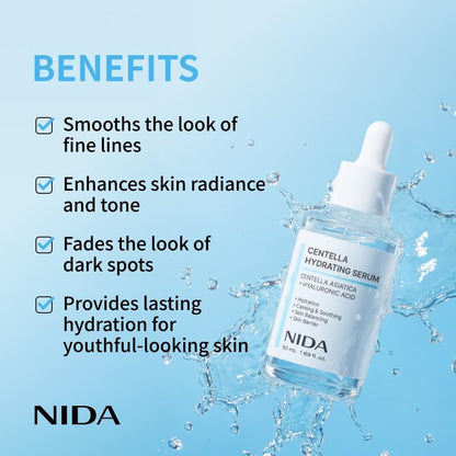 NIDA Centella Hydrating Serum – Centella Asiatica & Hyaluronic Acid for Hydration, Calming & Skin Barrier Support – 1.69 fl oz (50ml)