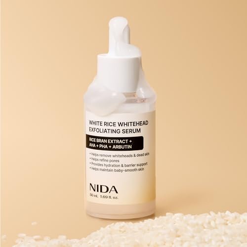 NIDA White Rice Whitehead Exfoliating Serum - 1.69 fl.oz (50ml) Daily Soft Face Scrub for All Skin Types Avelisse