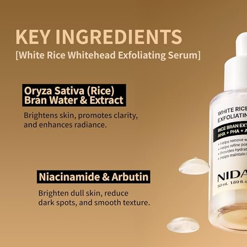 NIDA White Rice Whitehead Exfoliating Serum - 1.69 fl.oz (50ml) Daily Soft Face Scrub for All Skin Types Avelisse