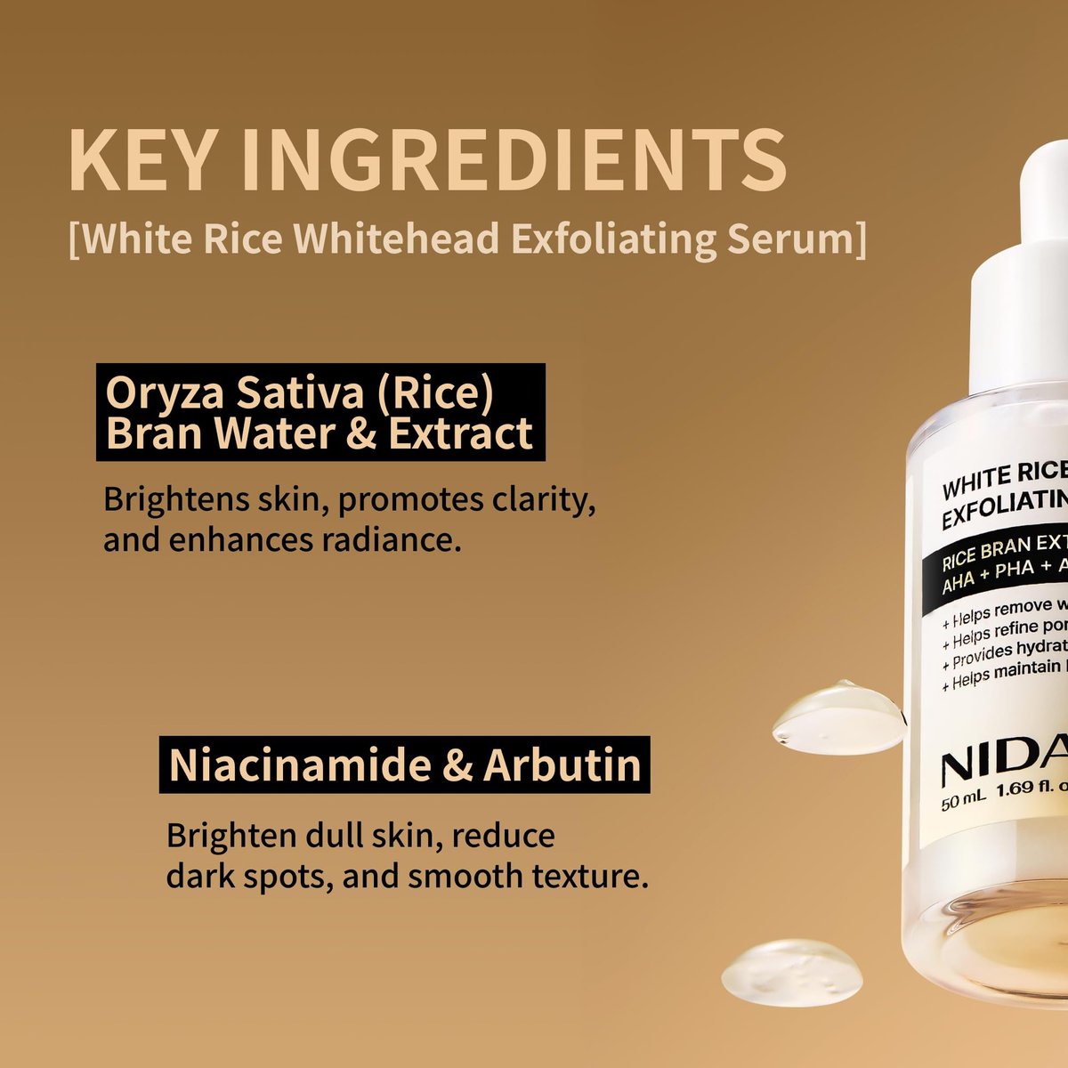 NIDA White Rice Whitehead Exfoliating Serum - 1.69 fl.oz (50ml) Daily Soft Face Scrub for All Skin Types Avelisse
