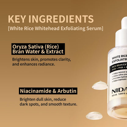NIDA White Rice Whitehead Exfoliating Serum - 1.69 fl.oz (50ml) Daily Soft Face Scrub for All Skin Types Avelisse