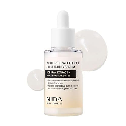 NIDA White Rice Whitehead Exfoliating Serum - 1.69 fl.oz (50ml) Daily Soft Face Scrub for All Skin Types Avelisse