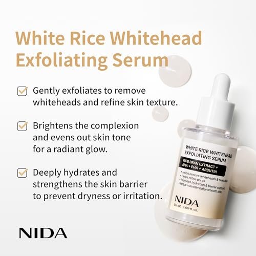 NIDA White Rice Whitehead Exfoliating Serum - 1.69 fl.oz (50ml) Daily Soft Face Scrub for All Skin Types Avelisse