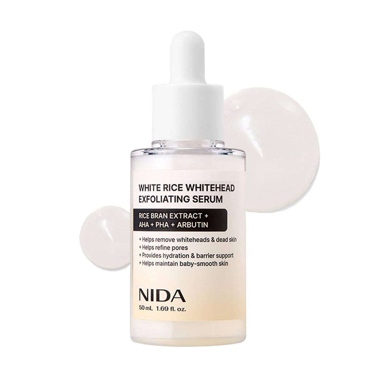NIDA White Rice Whitehead Exfoliating Serum - 1.69 fl.oz (50ml) Daily Soft Face Scrub for All Skin Types Avelisse