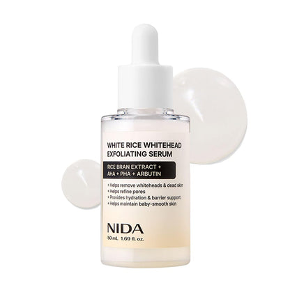 NIDA White Rice Whitehead Exfoliating Serum - 1.69 fl.oz (50ml) Daily Soft Face Scrub for All Skin Types Avelisse