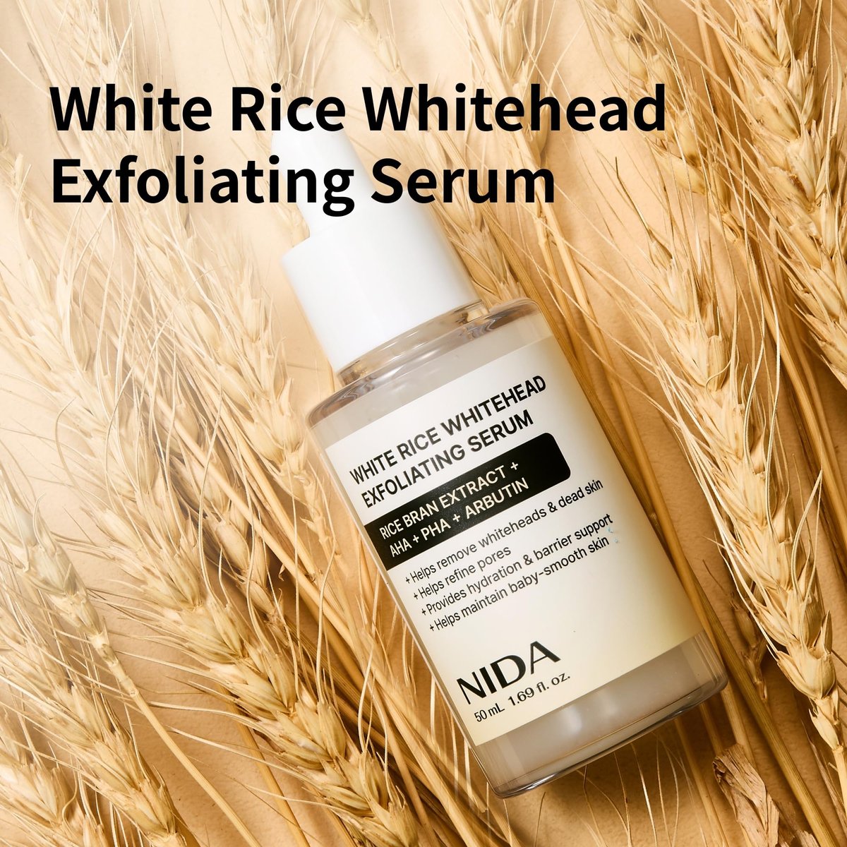 NIDA White Rice Whitehead Exfoliating Serum - 1.69 fl.oz (50ml) Daily Soft Face Scrub for All Skin Types Avelisse
