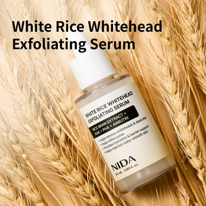 NIDA White Rice Whitehead Exfoliating Serum - 1.69 fl.oz (50ml) Daily Soft Face Scrub for All Skin Types Avelisse