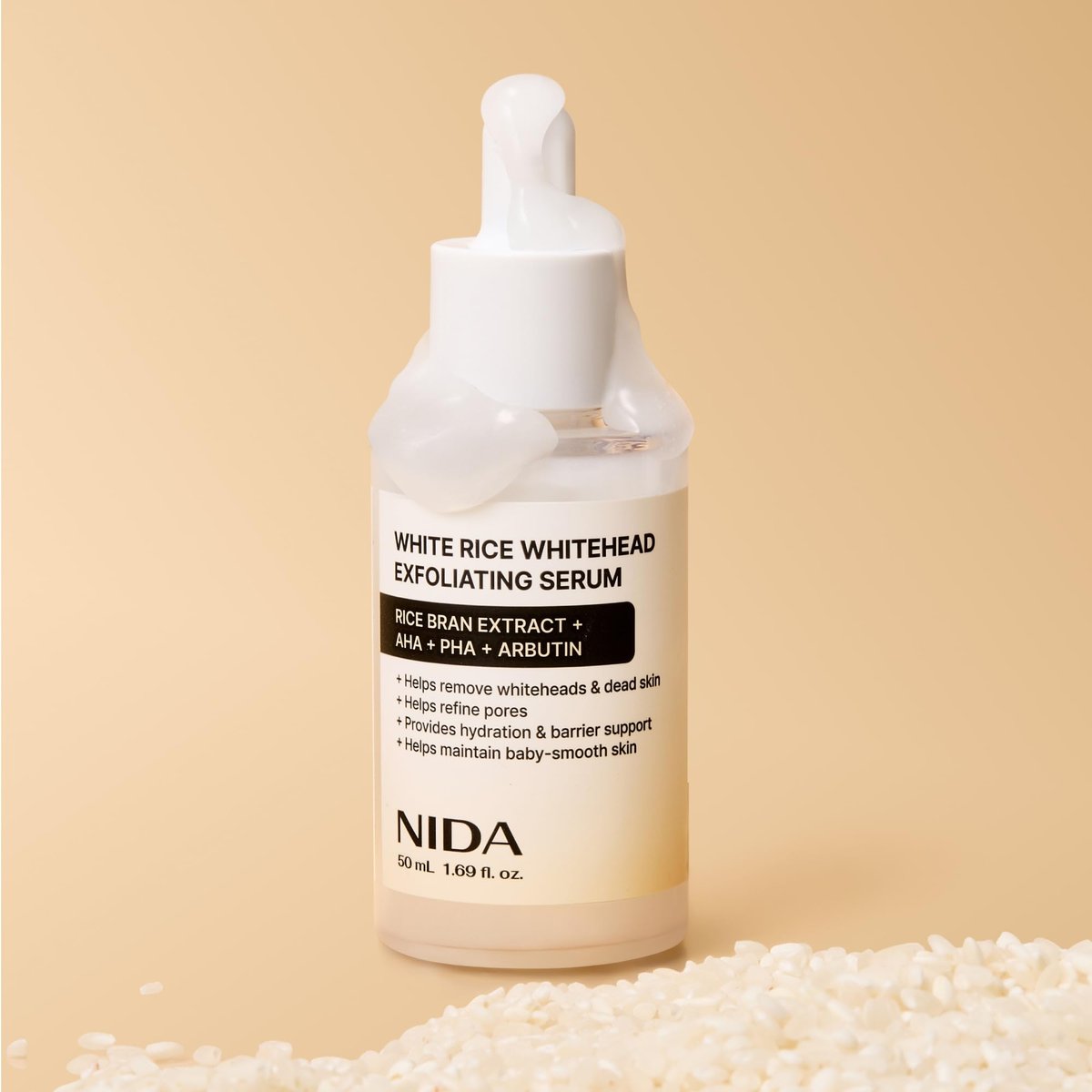 NIDA White Rice Whitehead Exfoliating Serum - 1.69 fl.oz (50ml) Daily Soft Face Scrub for All Skin Types Avelisse