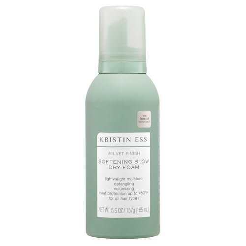 Kristin Ess Heat Protectant Hair Mousse for Women - 4-in-1 Volumizing Styling Foam for Blow Out, Softens, Detangles, Adds Shine, Reduces Frizz - Fine to Curly Hair - 5.6 Fl Oz Avelisse