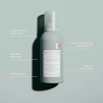 Kristin Ess Heat Protectant Hair Mousse for Women - 4-in-1 Volumizing Styling Foam for Blow Out, Softens, Detangles, Adds Shine, Reduces Frizz - Fine to Curly Hair - 5.6 Fl Oz Avelisse
