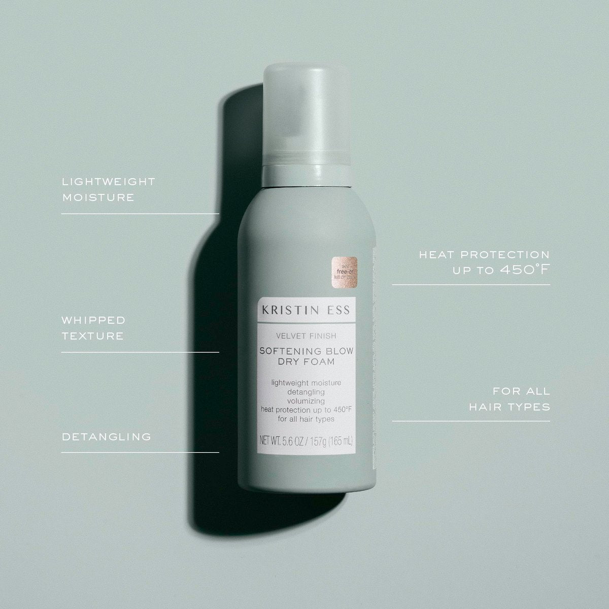 Kristin Ess Heat Protectant Hair Mousse for Women - 4-in-1 Volumizing Styling Foam for Blow Out, Softens, Detangles, Adds Shine, Reduces Frizz - Fine to Curly Hair - 5.6 Fl Oz Avelisse