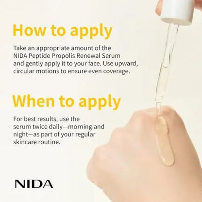 NIDA Peptide Propolis Renewal Serum - Anti-Aging & Pore Care with Peptide Complex, Propolis Extract, Adenosine - 1.69 fl oz (50ml) Avelisse