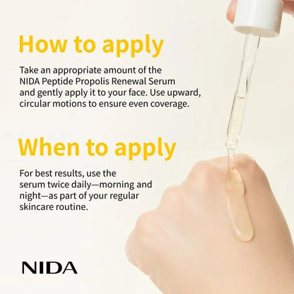 NIDA Peptide Propolis Renewal Serum - Anti-Aging & Pore Care with Peptide Complex, Propolis Extract, Adenosine - 1.69 fl oz (50ml) Avelisse