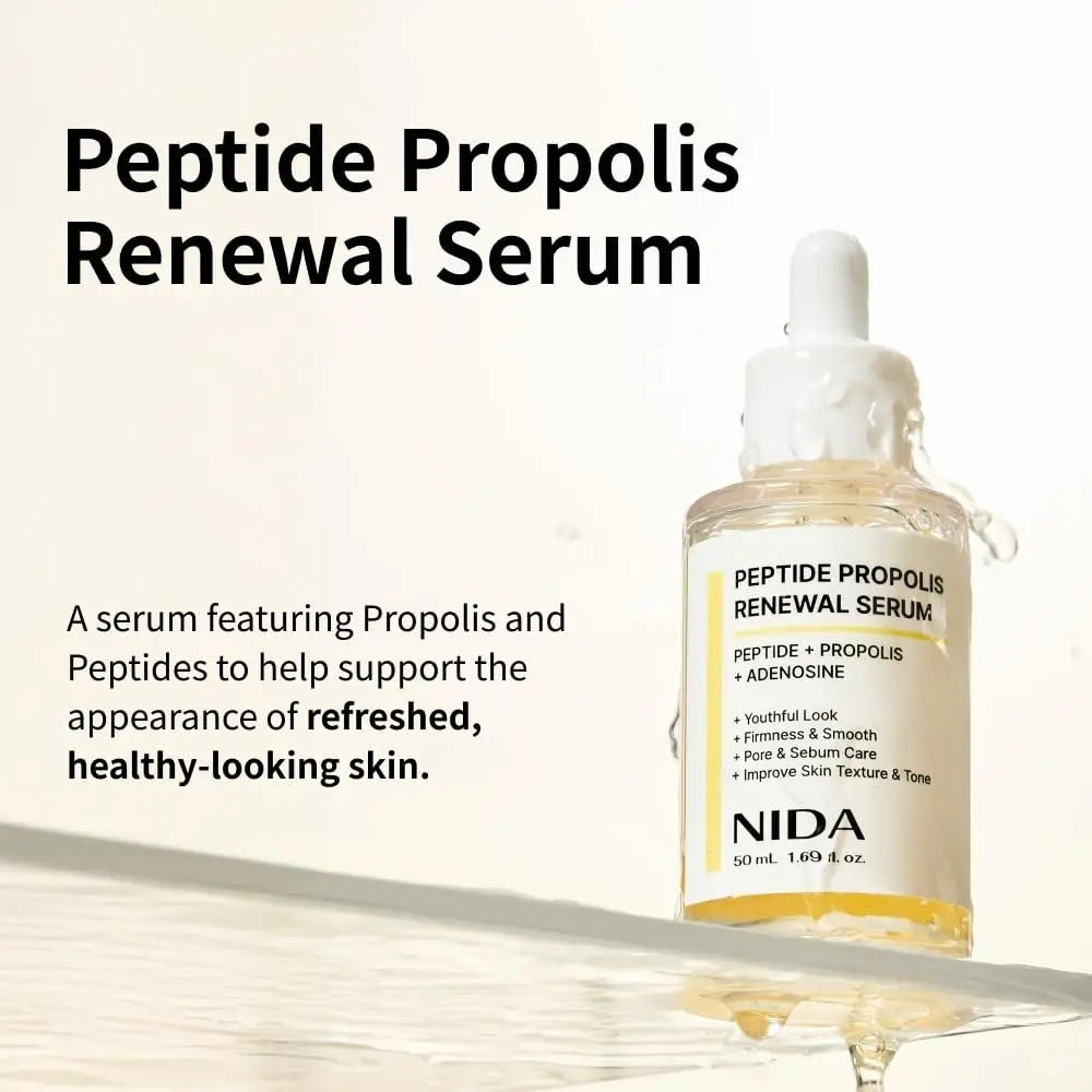 NIDA Peptide Propolis Renewal Serum - Anti-Aging & Pore Care with Peptide Complex, Propolis Extract, Adenosine - 1.69 fl oz (50ml) Avelisse